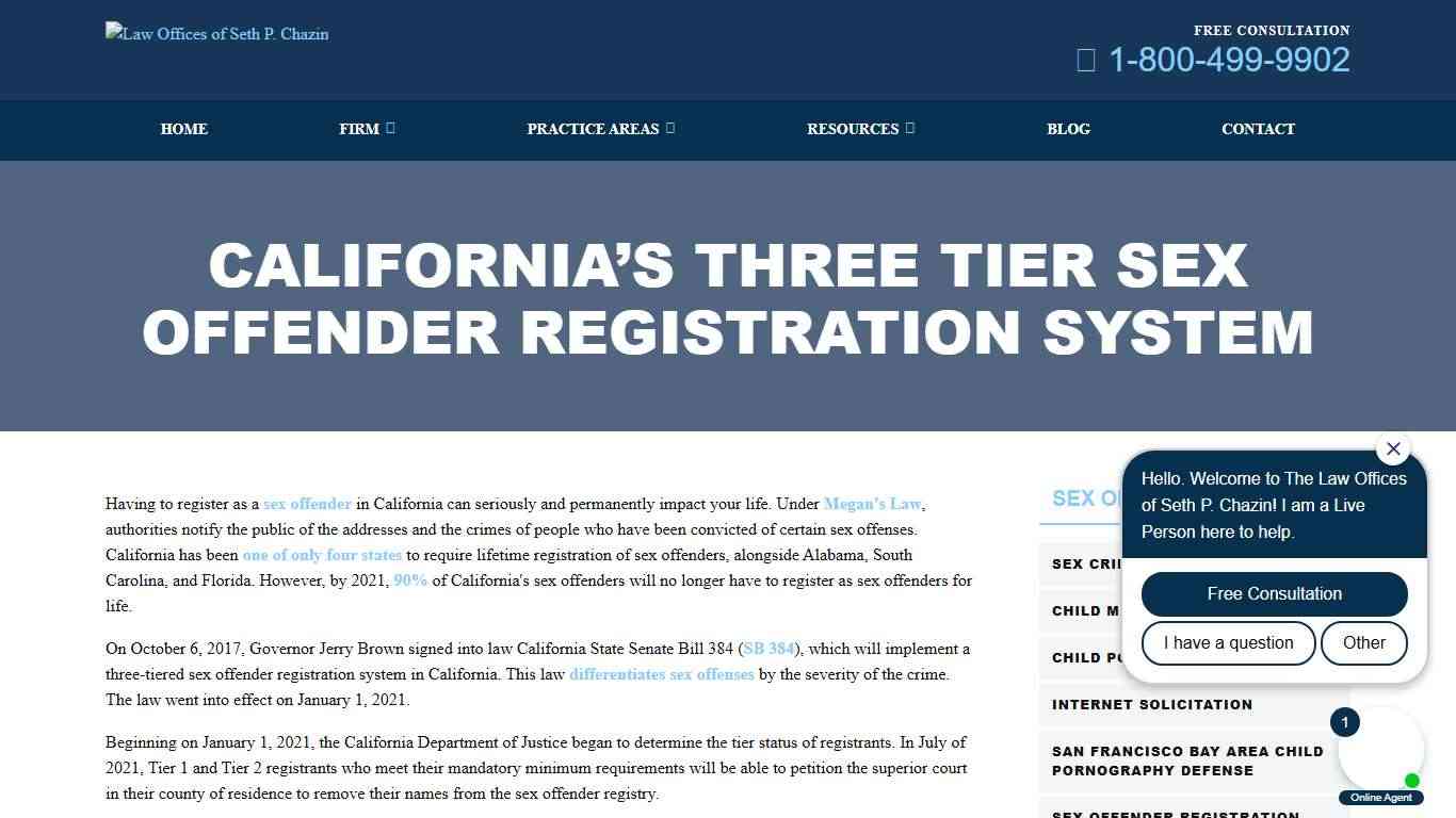 California’s Three Tier Sex Offender Registration System | Law Offices of Seth P. Chazin